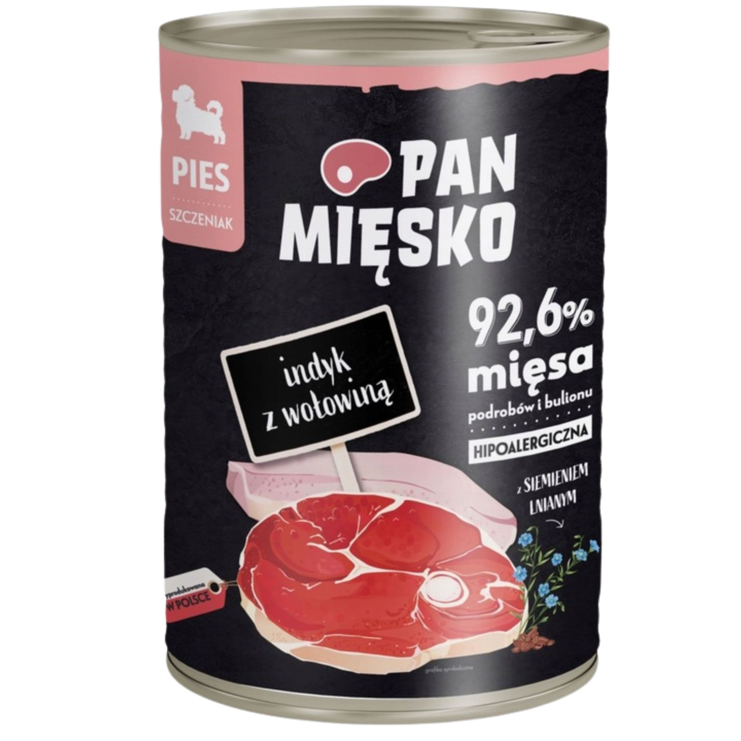 Mokra karma dla psa Indyk z wołowiną Pan Mięsko hipoalergiczna junior 400g