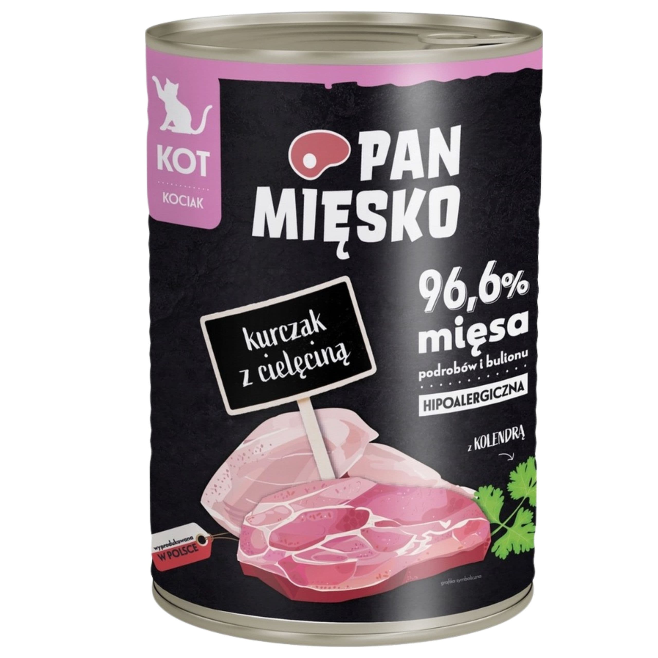 Karma mokra dla kota Kurczak cielęcina Pan Mięsko Hipoalergiczna 400g kotek