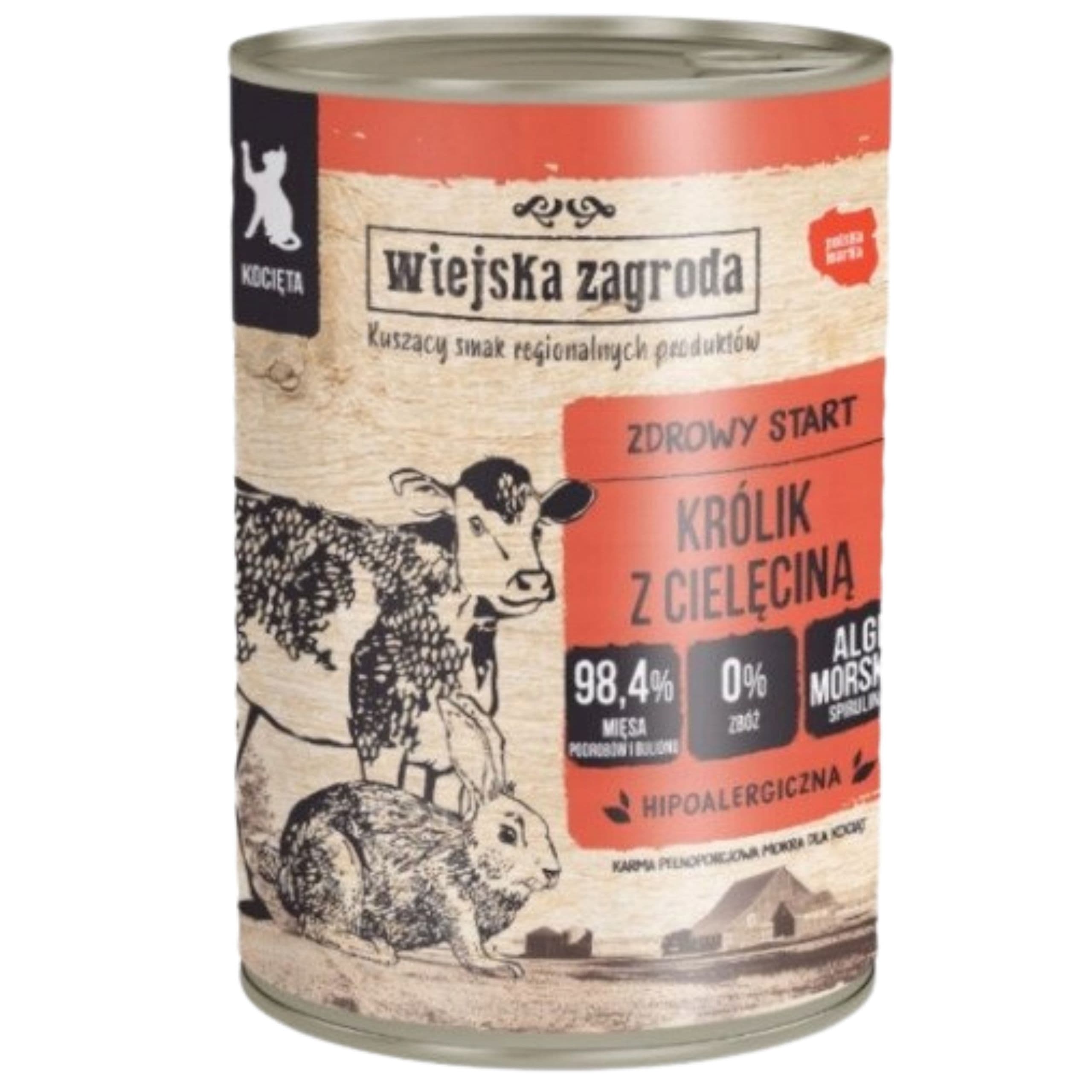 Karma mokra dla kota Królik cielęcina 400g Wiejska Zagroda kociak bez zbóż