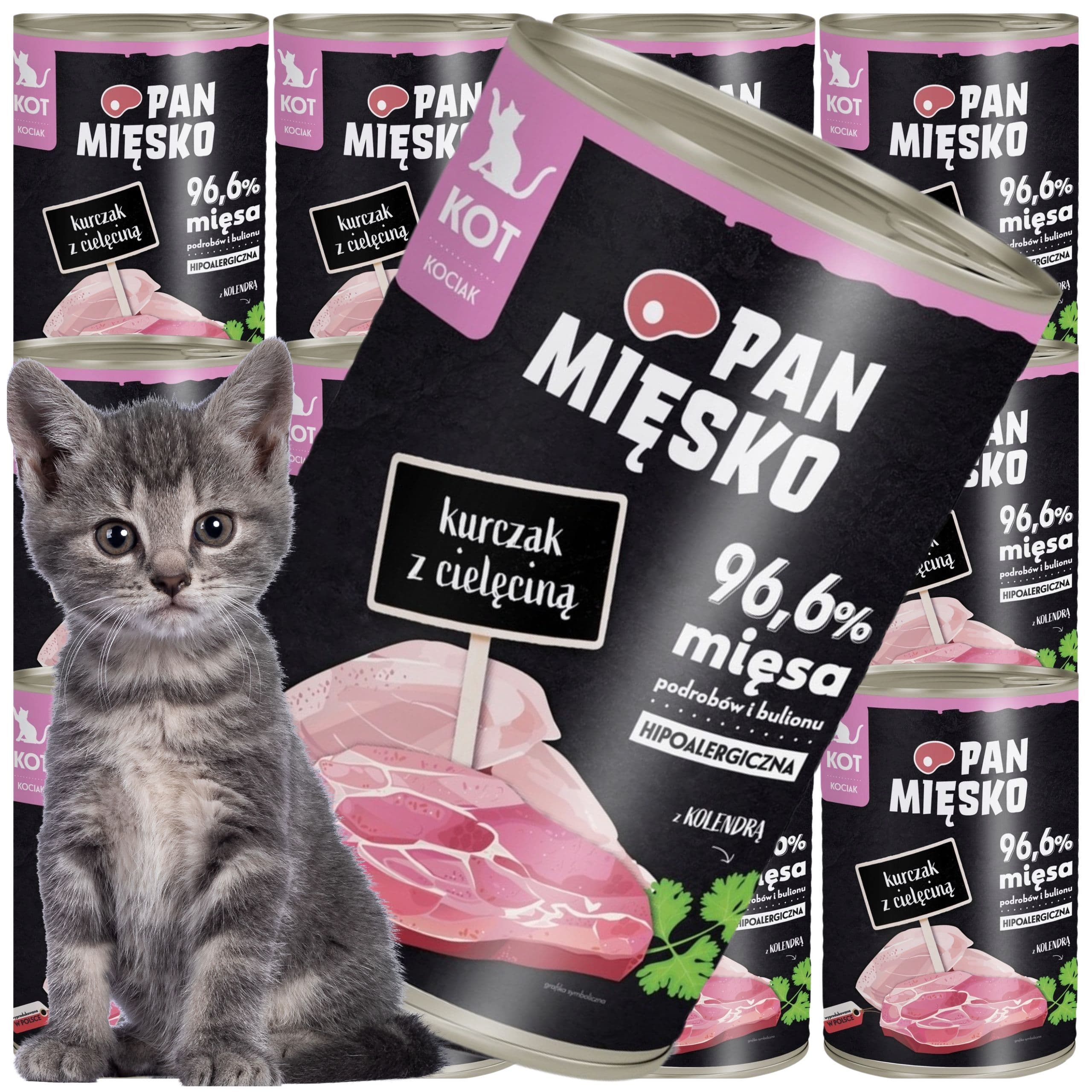 Karma mokra dla kota Kurczak cielęcina Pan Mięsko Hipoalergiczna 400g kotek